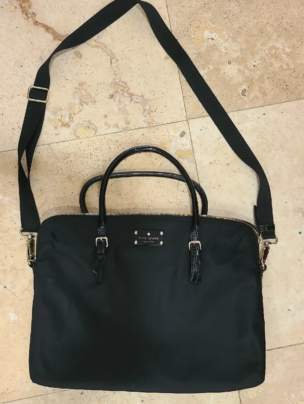 kate spade Black Nylon Laptop Briefcase with Gold Hardware
